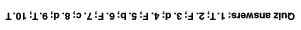 Quiz answers: 1 True. 2 False. 3 d. 4 False. 5 b. 6 False. 7 c. 8 d. 9 True. 10 True.